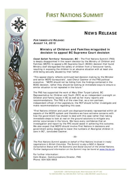 Ministry Of Children Families Misguided In Appealing BC Supreme Court 