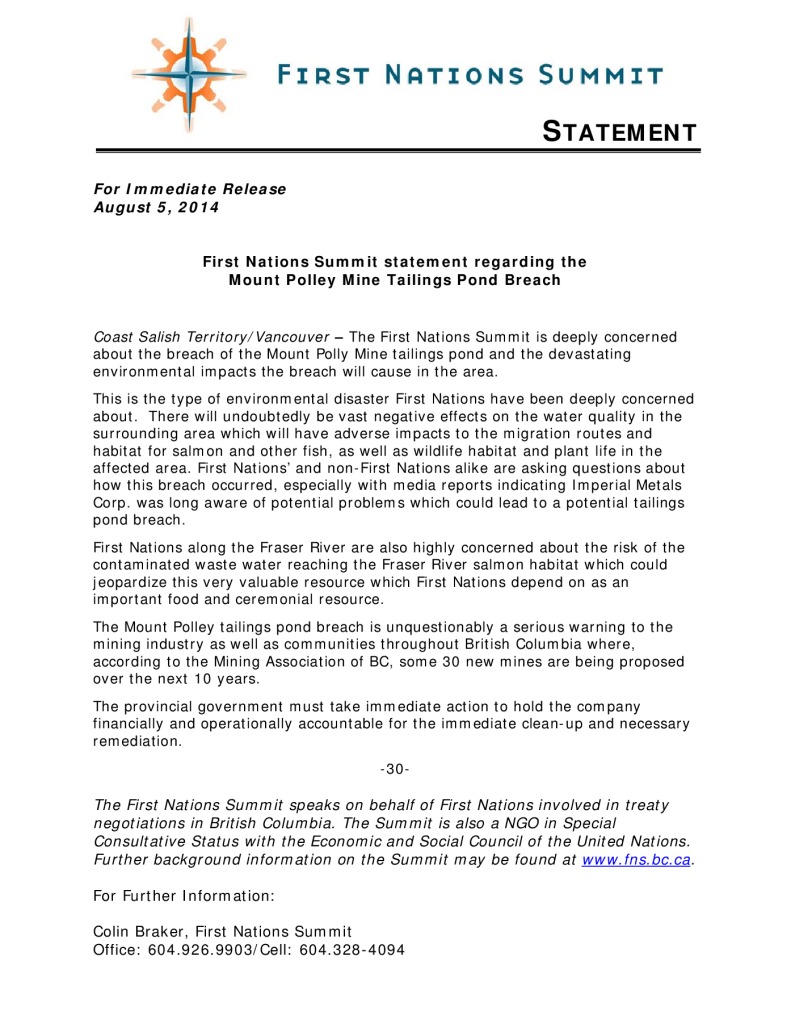 thumbnail of FNS_statement_re_Mnt_Polley_tailings_pond_breach-08-05-2014