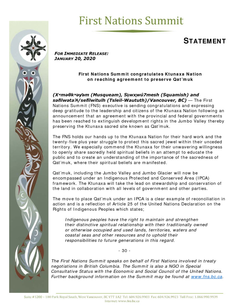 thumbnail of FNS statement re Preservation of Qatmuk Jan 2020