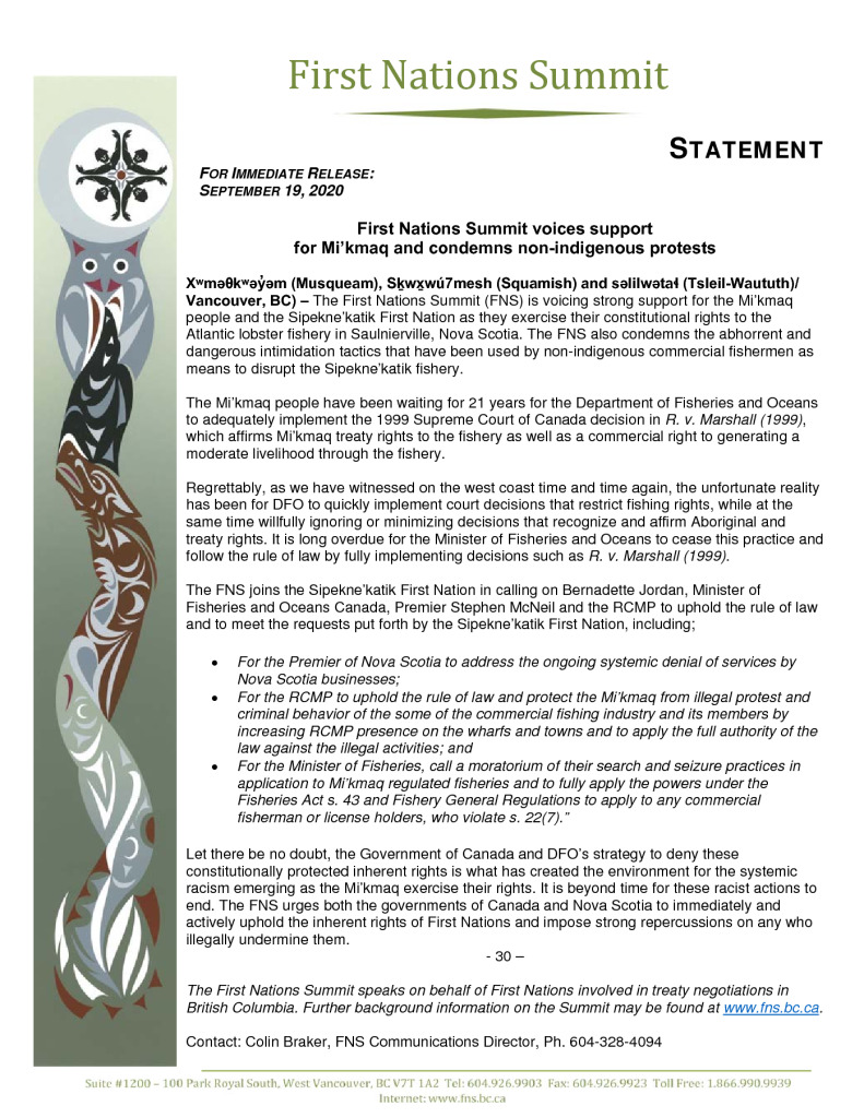 thumbnail of FNS statement re mikmaq fishery Sept 19 20